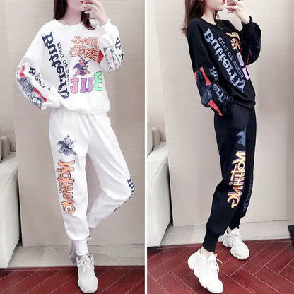 Women's Casual Sweat Suits 2025 Spring Autumn New Tracksuit Fashion Loose Long Sleeved Tops And Pants 2 Two Piece Set For Women