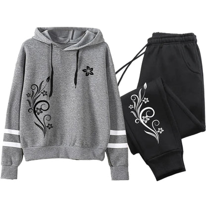 Women Tracksuit Daily Outdoor Autumn Winter Quality Hoodies Casual Single Piece Stripe Sweatshirt and Sweatpants Comfort Jogging