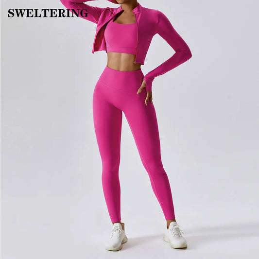3 Pieces Women Tracksuit Yoga Set Workout Sportswear Gym Clothing