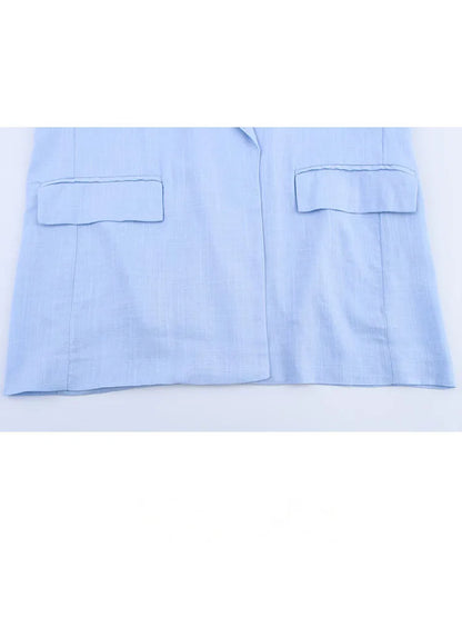 HH Women Casual Suit Solid Turn-Down Collar Long Sleeves Single-Breasted Blazers+Elastic Waist Pockets Pants Female Sets