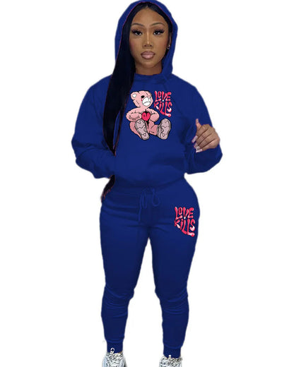 Women's Hoodies Sets Pants Suit 2 Piece Outfits 2025 New Letter Print Bear Aesthetics Sweatshirt and Sweatpants Womens Tracksuit