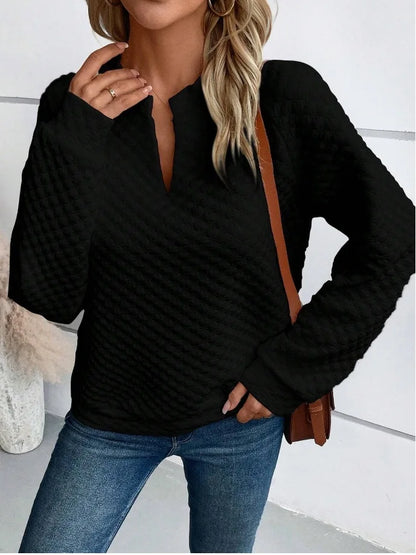 Women Sweatshirt 2025 Spring Autumn Latest Fashion Solid Color Deep V-Neck Pullover Long Sleeved Casual Hoodie Loose Sporty Top