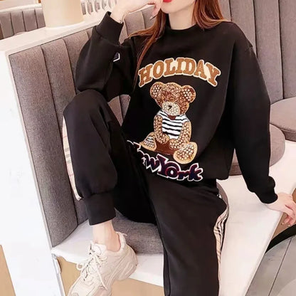 Women's Casual Fashion Plush Sweater Sweat Suits 2025 Spring And Autumn Winter New Temperament Matching Two Piece Sets For Women