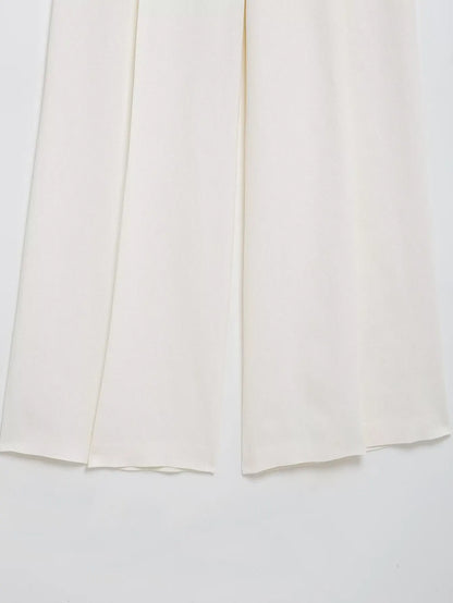 HH Women Spring Fashion Suits White Turn-Down Collar Long Sleeves Lace-Up Blazers+High Waist Zipper Long Pants Female Sets