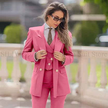 Elegant Women Suit 3 Piece Jacket Vest Pants Double Breasted Female Clothing Smart Formal Office Banquet Lady's Blazers Sets