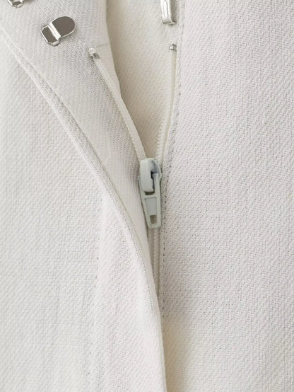 HH Women Spring Fashion Suits White Turn-Down Collar Long Sleeves Lace-Up Blazers+High Waist Zipper Long Pants Female Sets