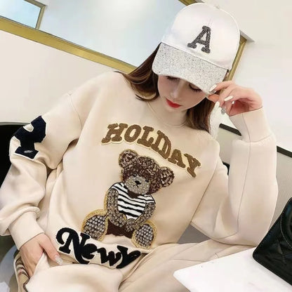 Women's Casual Fashion Plush Sweater Sweat Suits 2025 Spring And Autumn Winter New Temperament Matching Two Piece Sets For Women