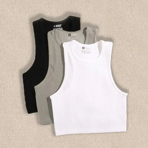 3 Piece Yoga Vest Women Gym Sports Black White Crop Tops Seamless