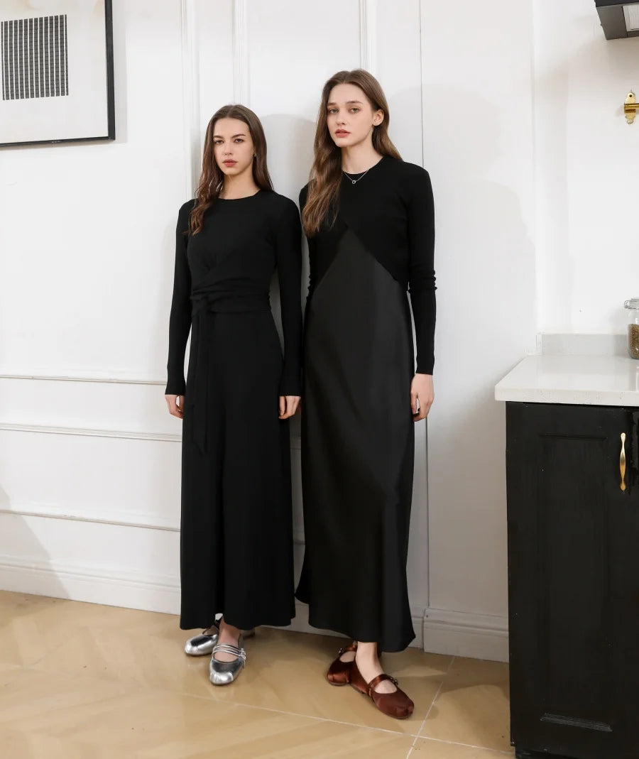 AS 2025 spring summer elegance satin dress + knitted top match set