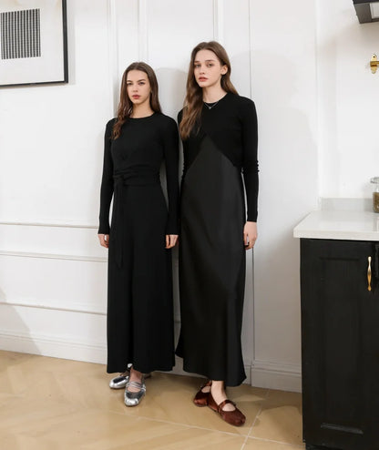 AS 2025 spring summer elegance satin dress + knitted top match set