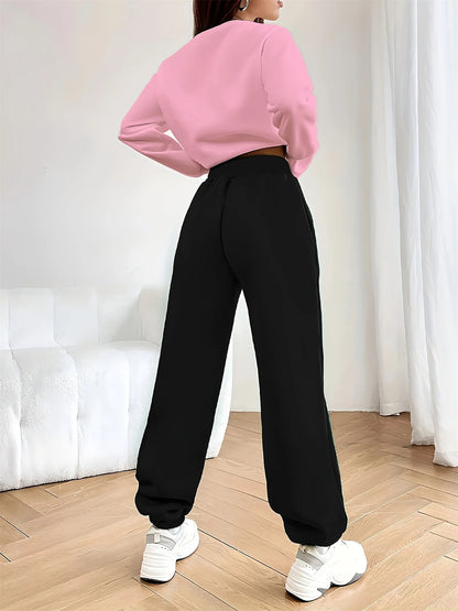 Women's autumn and winter hip-hop casual street fashion Paris letter printed round neck sports shirt+sports pants warm suit