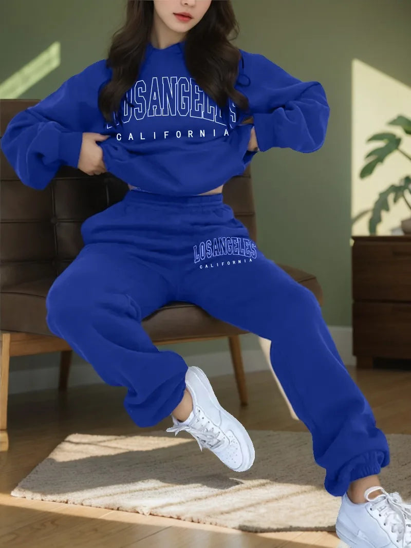 Women's Hoodies Two Pieces Sets Fashion Letter Print Pullover Sweatpants 2Pieces Set Sweatshirts Trousers Suit For Women Hooded