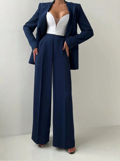Women's Elegant Casual Blazer Jacket And Straight-Leg Pants Suit Set Spring Autumn & Winter Suitable for Office Work Business