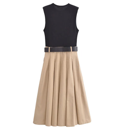 TRAF Womens Dresses 2025 Sleeveless Patchwork Long Dress Summer