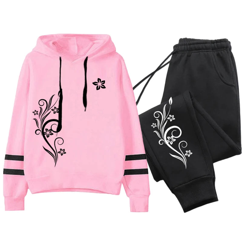 Women Tracksuit Daily Outdoor Autumn Winter Quality Hoodies Casual Single Piece Stripe Sweatshirt and Sweatpants Comfort Jogging