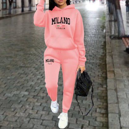 Autumn Winter Women's Sets 2pcs Hoodies Pants Suit Sports Outfits 2025 MILANO Letter Print Aesthetic Clothes Ladies Tracksuit
