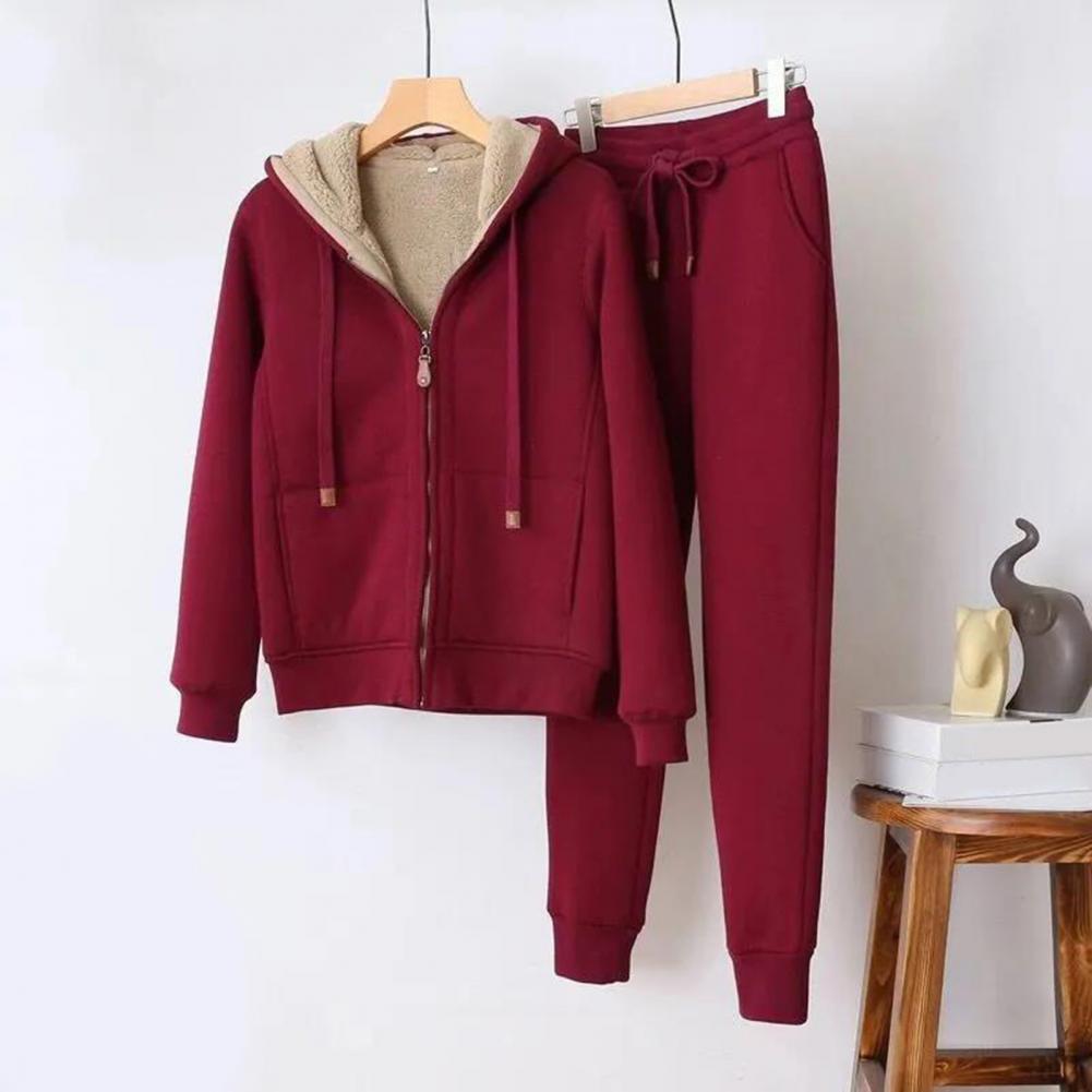 Women's Sweatshirt Pants Suit Autumn and Winter Warm Long-sleeved Fleece Thick Hoodie Coat Jogger Pants Sportswear Two-piece Set