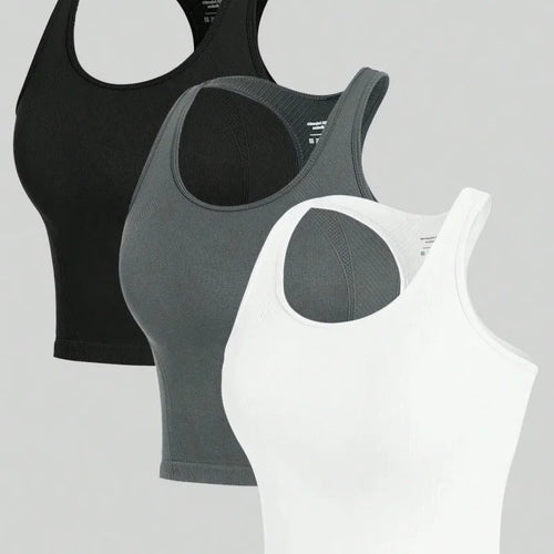 3 Piece Yoga Vest Women Gym Sports Racerback Crop Tops Seamless