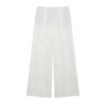 HH Women Spring Fashion Suits White Turn-Down Collar Long Sleeves Lace-Up Blazers+High Waist Zipper Long Pants Female Sets