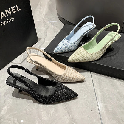 Brand Designer Slingbacks High Heels Pumps Women Pointed Blue Pointed