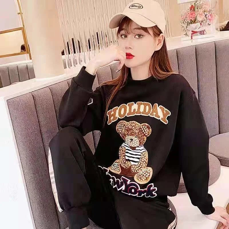 Women's Casual Fashion Plush Sweater Sweat Suits 2025 Spring And Autumn Winter New Temperament Matching Two Piece Sets For Women