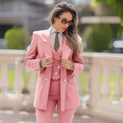 Elegant Women Suit 3 Piece Jacket Vest Pants Double Breasted Female Clothing Smart Formal Office Banquet Lady's Blazers Sets