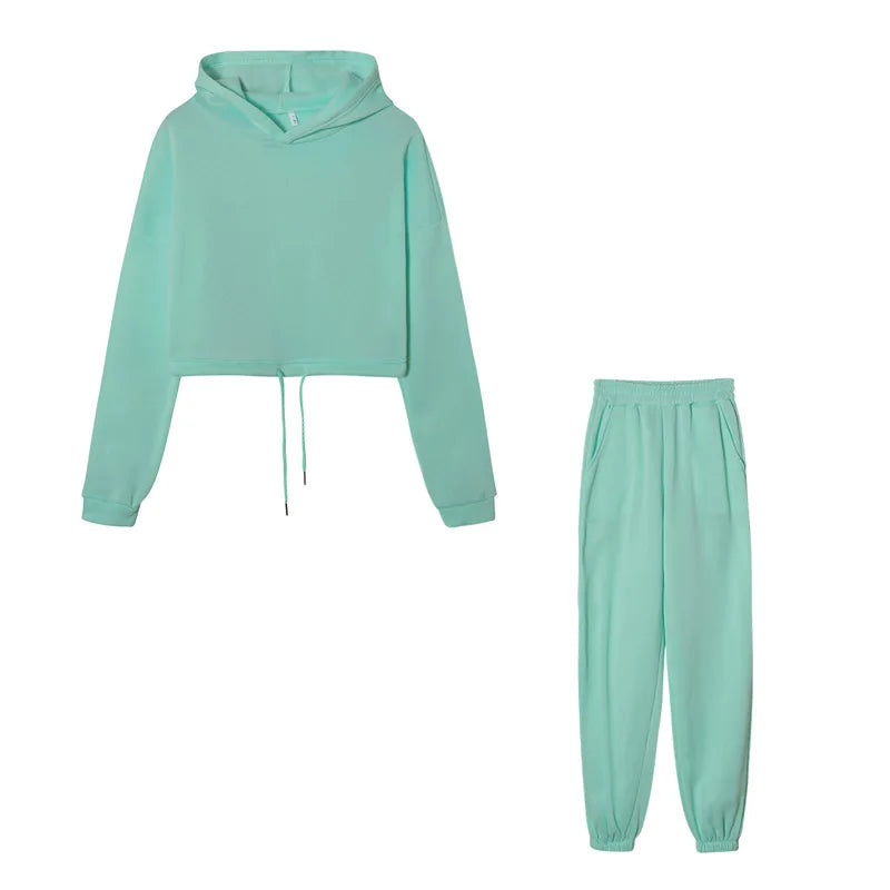Winter Tracksuit Women Two Piece Set - Oversized Hoodie Sweatpants Solid Color Sportswear Suit |Casual Sweatshirt Trouser Set