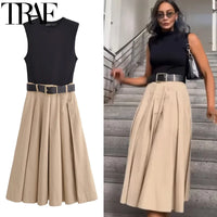 TRAF Womens Dresses 2025 Sleeveless Patchwork Long Dress Summer