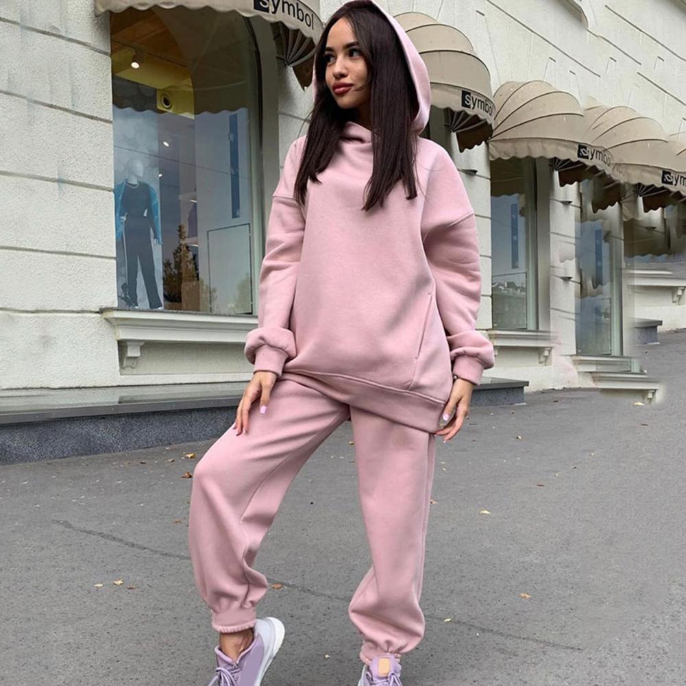 Women Tracksuit Autumn Winter Warm Hoodies Top Suits Casual Hooded Sweatshirts And Jogging Pants Outfits Sweatpants 2 Piece Sets