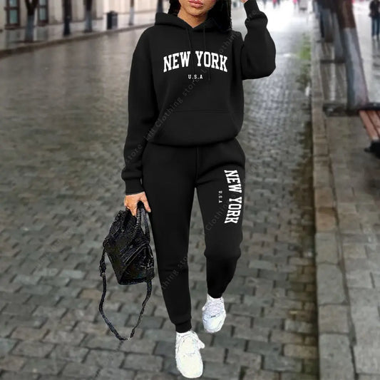 NEW YORK Women's Tracksuit Autumn Winter Hoodies Trousers 2PCS Suit Sports Jogging Street High quality Clothes Women Pants Sets