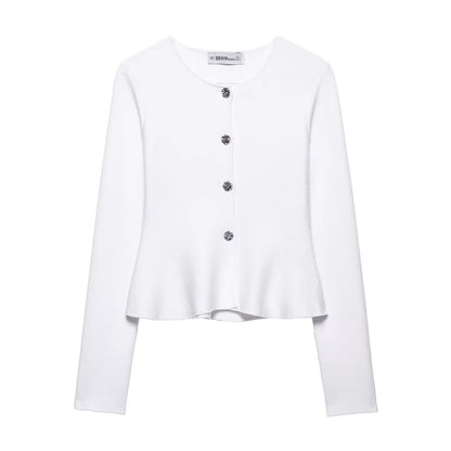 Women's Fashion Elegant Skirt Suit Round Neck Long Sleeve Knitted Sweater Top Elastic Waist Mini Skirt Female Spring Summer New