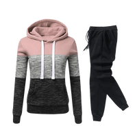 2024 Womens Outfits High Quality Color Block Hooded Sweatshirt Black Sweatpants Trend Jogging Hot Sales Sport Casual Tracksuit