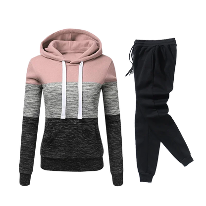 2024 Womens Outfits High Quality Color Block Hooded Sweatshirt Black Sweatpants Trend Jogging Hot Sales Sport Casual Tracksuit