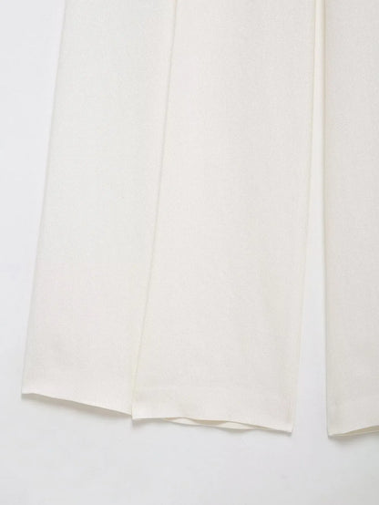 HH Women Spring Fashion Suits White Turn-Down Collar Long Sleeves Lace-Up Blazers+High Waist Zipper Long Pants Female Sets