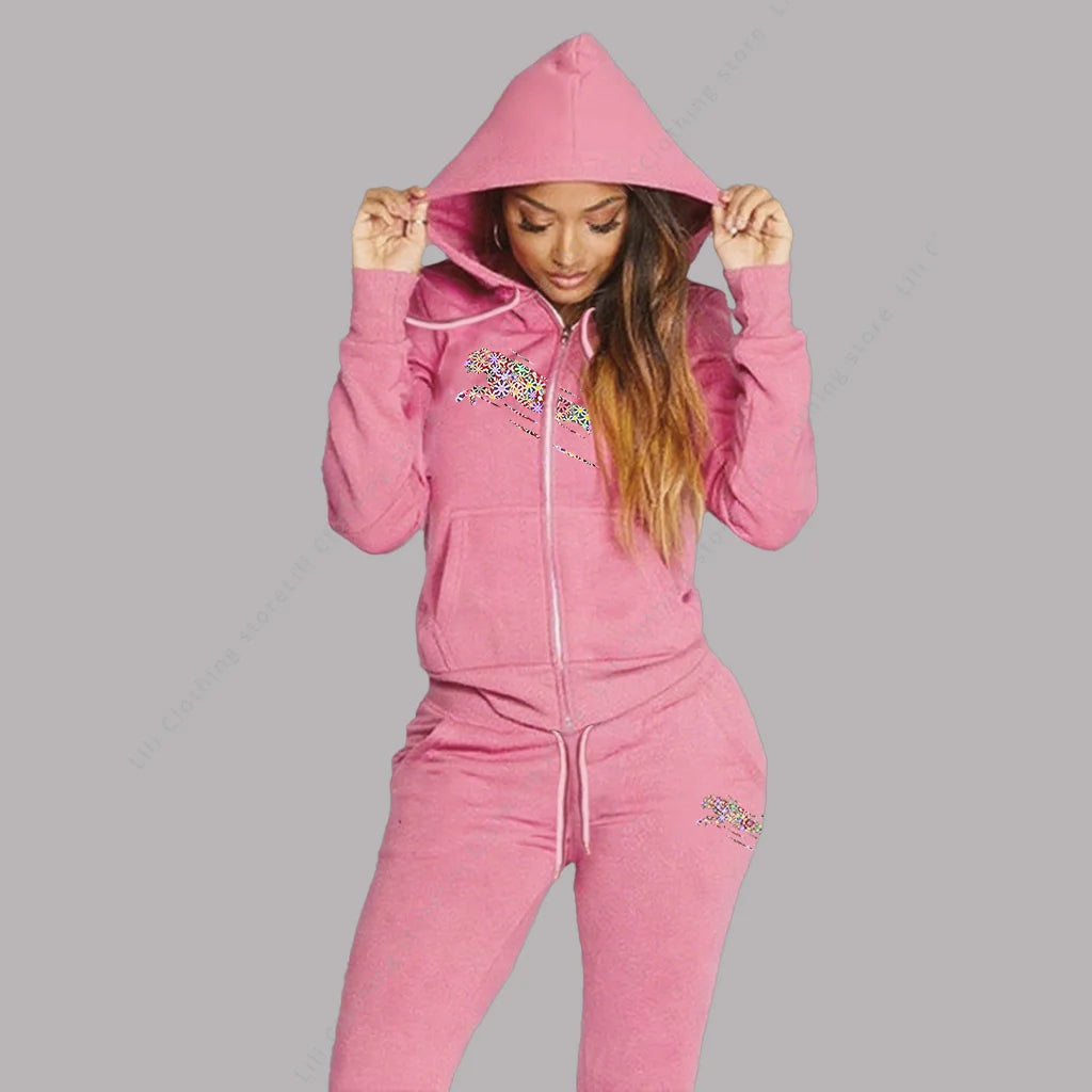 Women's Track Suit Aesthetic Hoodies Sweatshirts Sweatpants 2 Piece Set Zipper Cardigan High quality Sportwear Woman Pants Sets