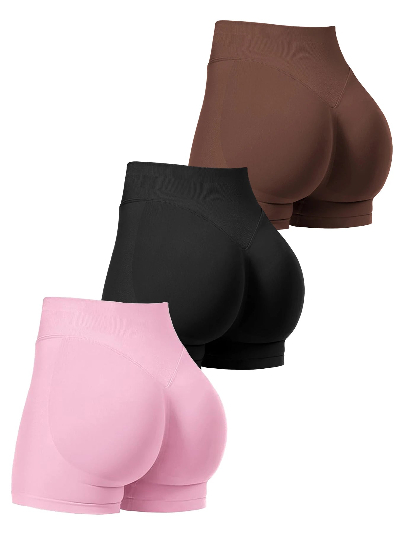 3 Piece Workout Shorts Womens Seamless High Waist Butt Lifting Scrunch