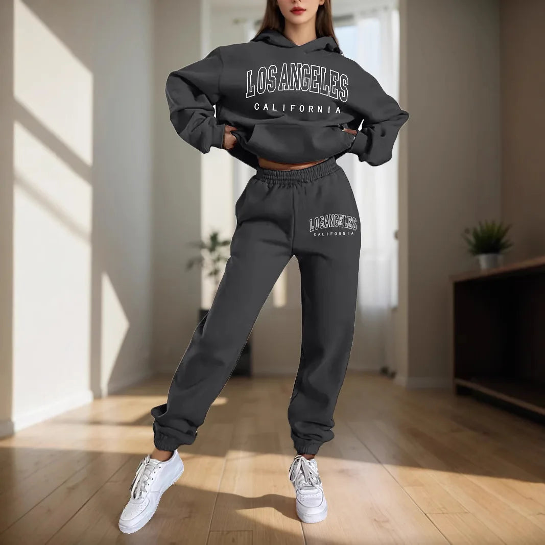 Women's Hoodies Two Pieces Sets Fashion Letter Print Pullover Sweatpants 2Pieces Set Sweatshirts Trousers Suit For Women Hooded