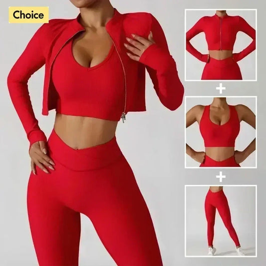 Jacket Sports Bra Leggings 3 Piece Set Women's Tracksuit, training and
