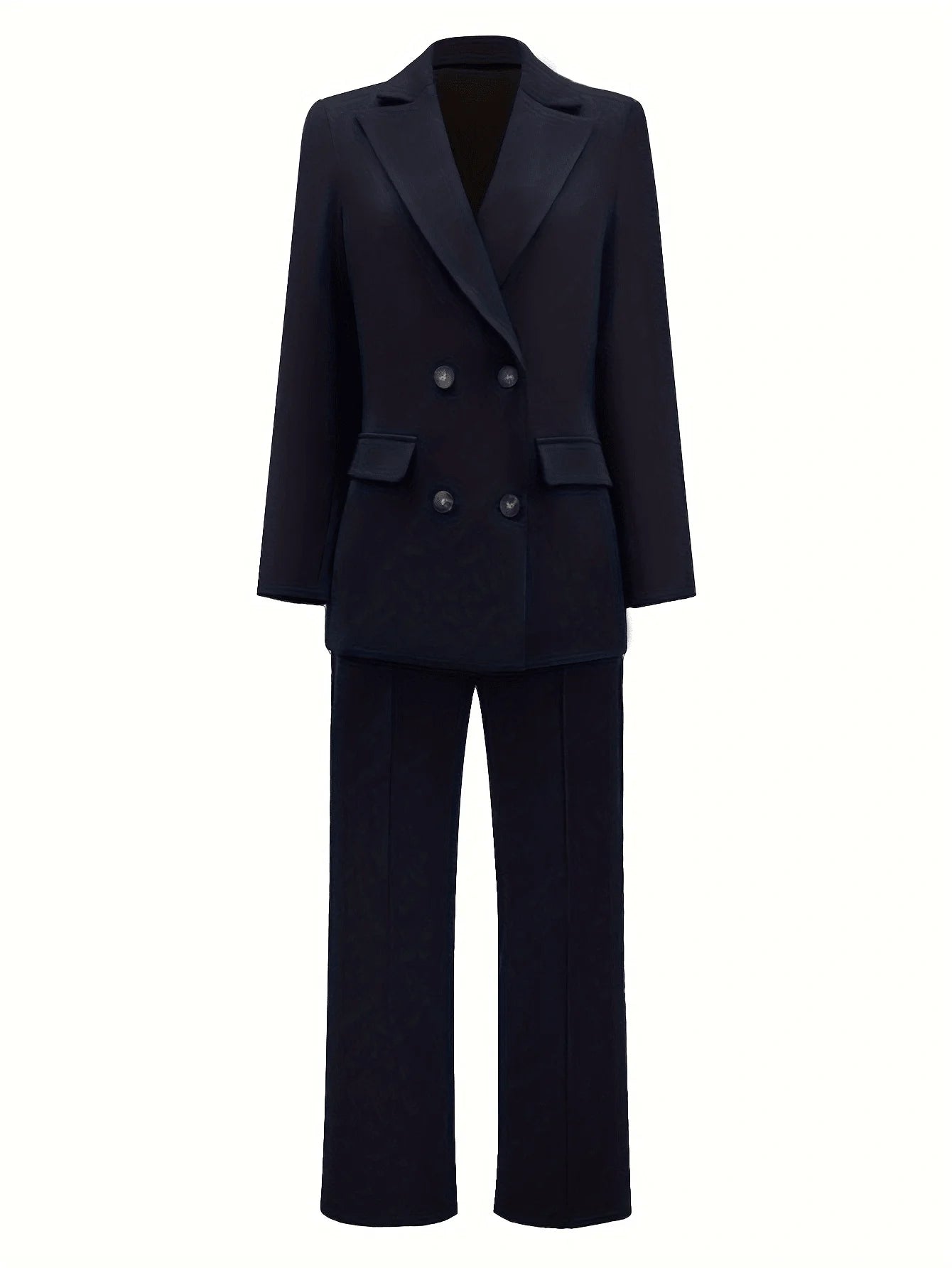 Women's Elegant Casual Blazer Jacket And Straight-Leg Pants Suit Set Spring Autumn & Winter Suitable for Office Work Business