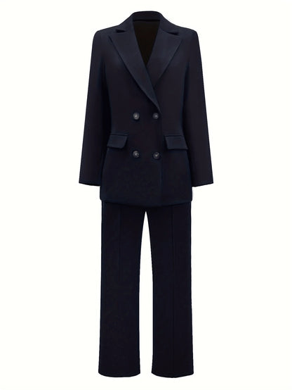 Women's Elegant Casual Blazer Jacket And Straight-Leg Pants Suit Set Spring Autumn & Winter Suitable for Office Work Business