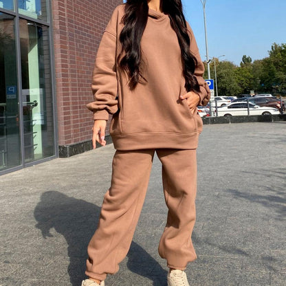 Women Tracksuit Autumn Winter Warm Hoodies Top Suits Casual Hooded Sweatshirts And Jogging Pants Outfits Sweatpants 2 Piece Sets