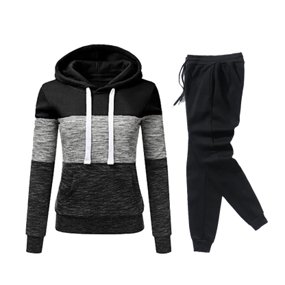 2024 Womens Outfits High Quality Color Block Hooded Sweatshirt Black Sweatpants Trend Jogging Hot Sales Sport Casual Tracksuit