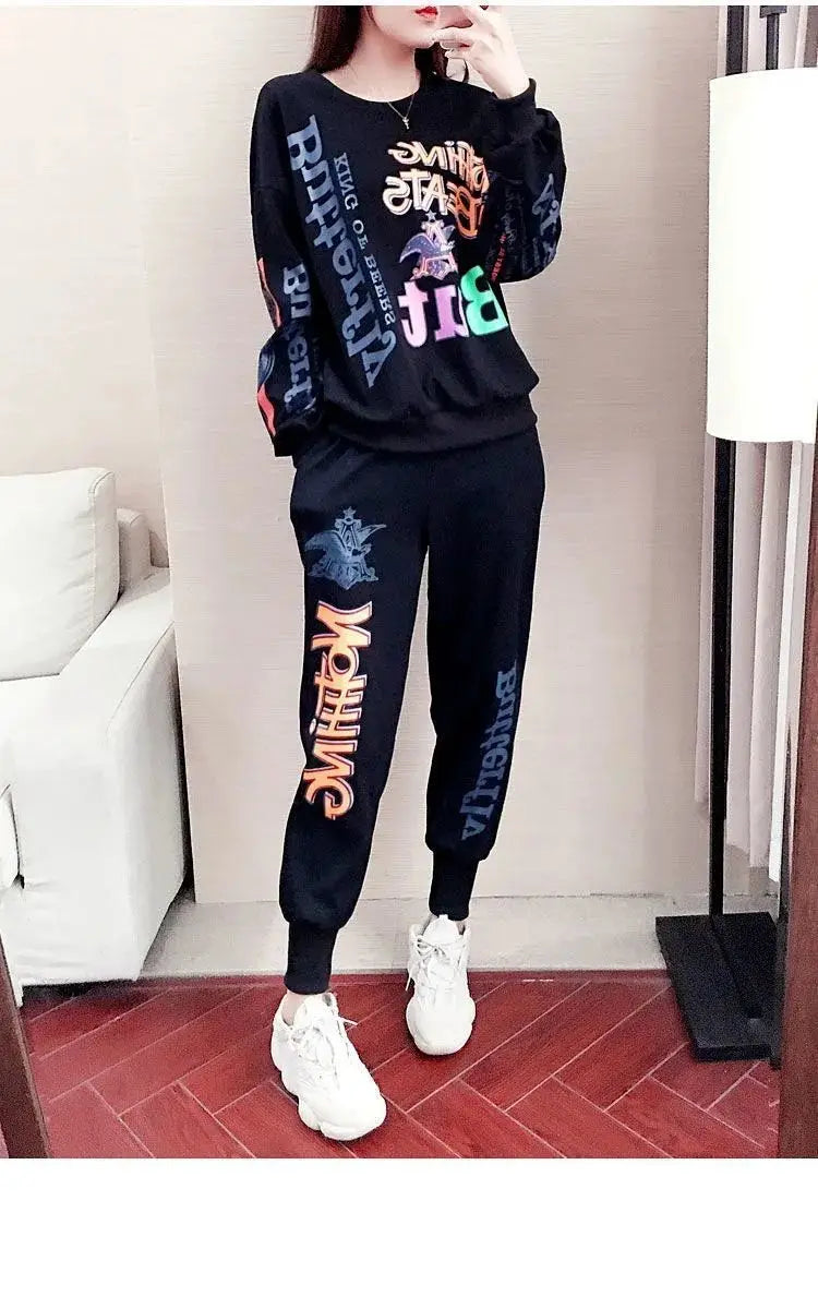 Women's Casual Sweat Suits 2025 Spring Autumn New Tracksuit Fashion Loose Long Sleeved Tops And Pants 2 Two Piece Set For Women