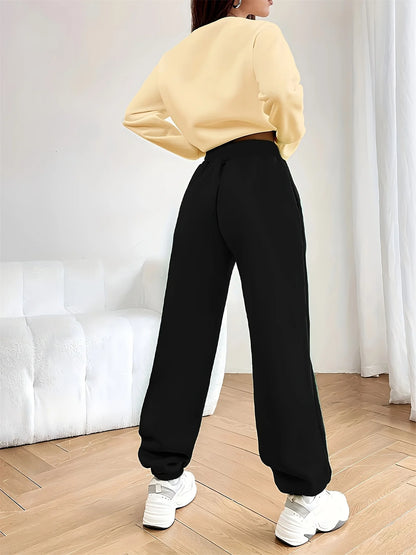 Women's autumn and winter hip-hop casual street fashion Paris letter printed round neck sports shirt+sports pants warm suit