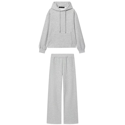 Women's Suit New for Autumn 2025 Solid Color Long Sleeve Basic Hoodie Fleece Sweatshirt and Long Pants Set Casual Fashion
