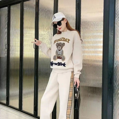 Women's Casual Fashion Plush Sweater Sweat Suits 2025 Spring And Autumn Winter New Temperament Matching Two Piece Sets For Women