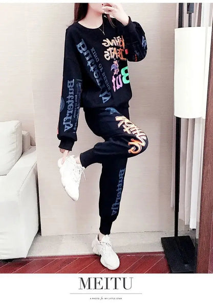 Women's Casual Sweat Suits 2025 Spring Autumn New Tracksuit Fashion Loose Long Sleeved Tops And Pants 2 Two Piece Set For Women