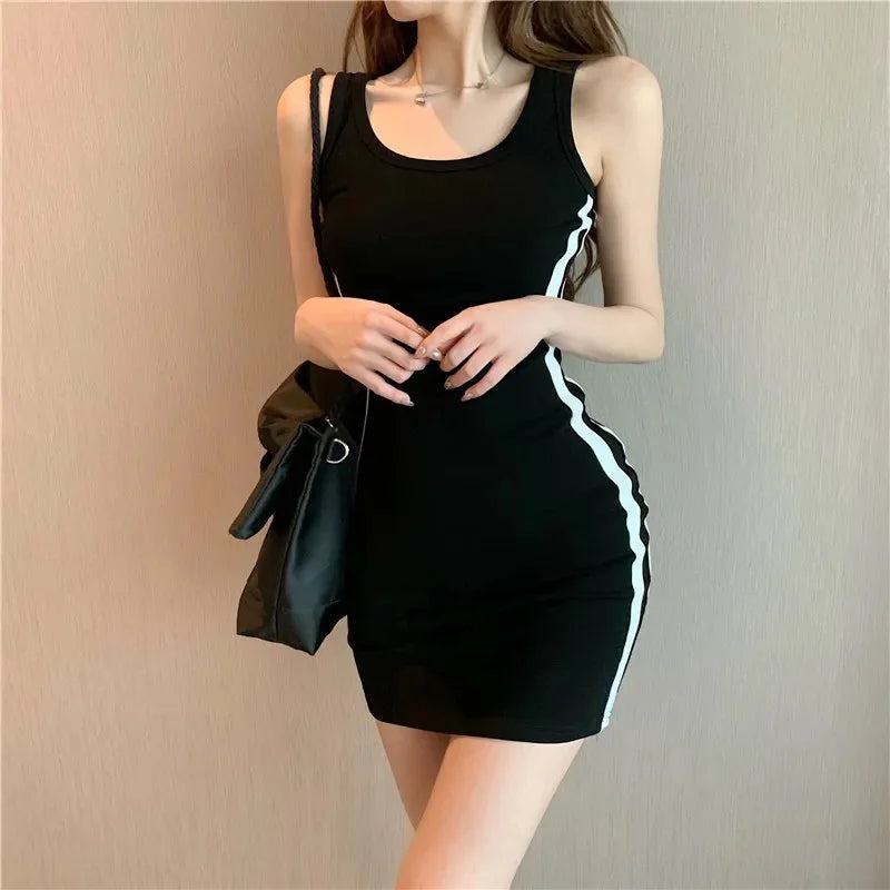 Summer Women Casual Sheath Dress Lady Spaghetti Strap Sleeveless Sexy