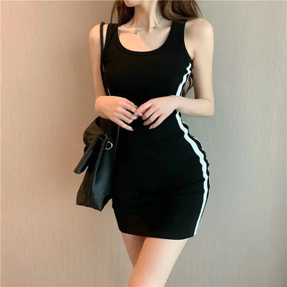 Summer Women Casual Sheath Dress Lady Spaghetti Strap Sleeveless Sexy