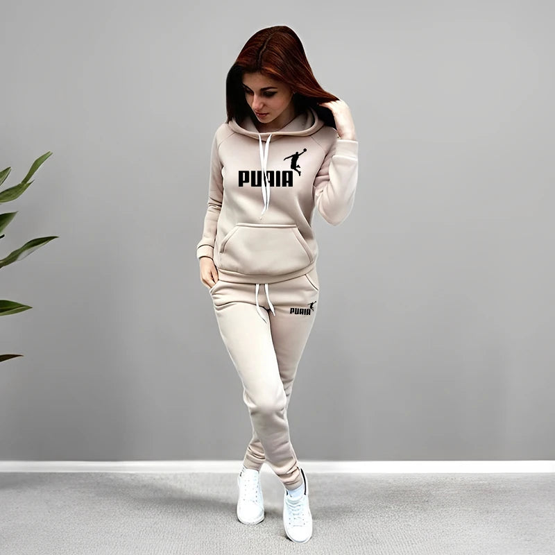 Autumn Winter Daily Casual Sporty Hoody Outfit Women's Jogger Set Hoodies and Sweatpants Female Home Outdoor Comfort Sportswear